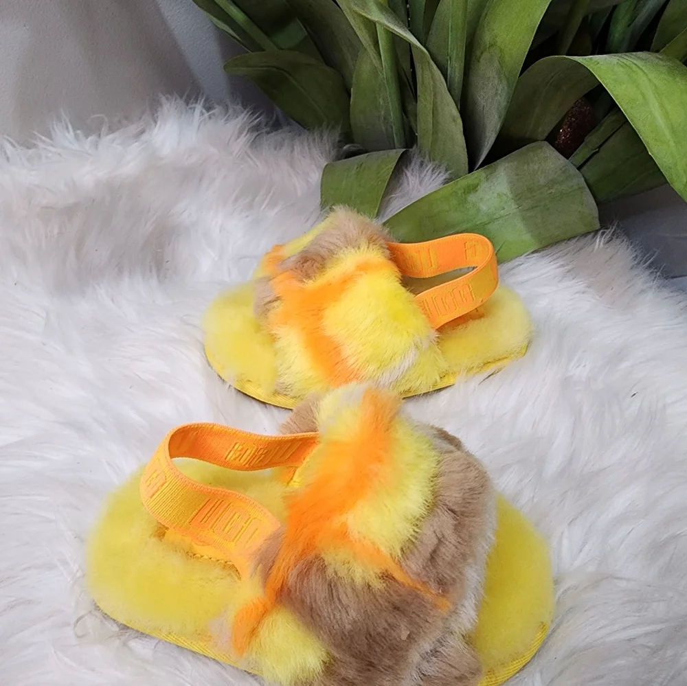 UGG FLUFF YEAH SLIDE Toddler Shoes plaid punk sandal new